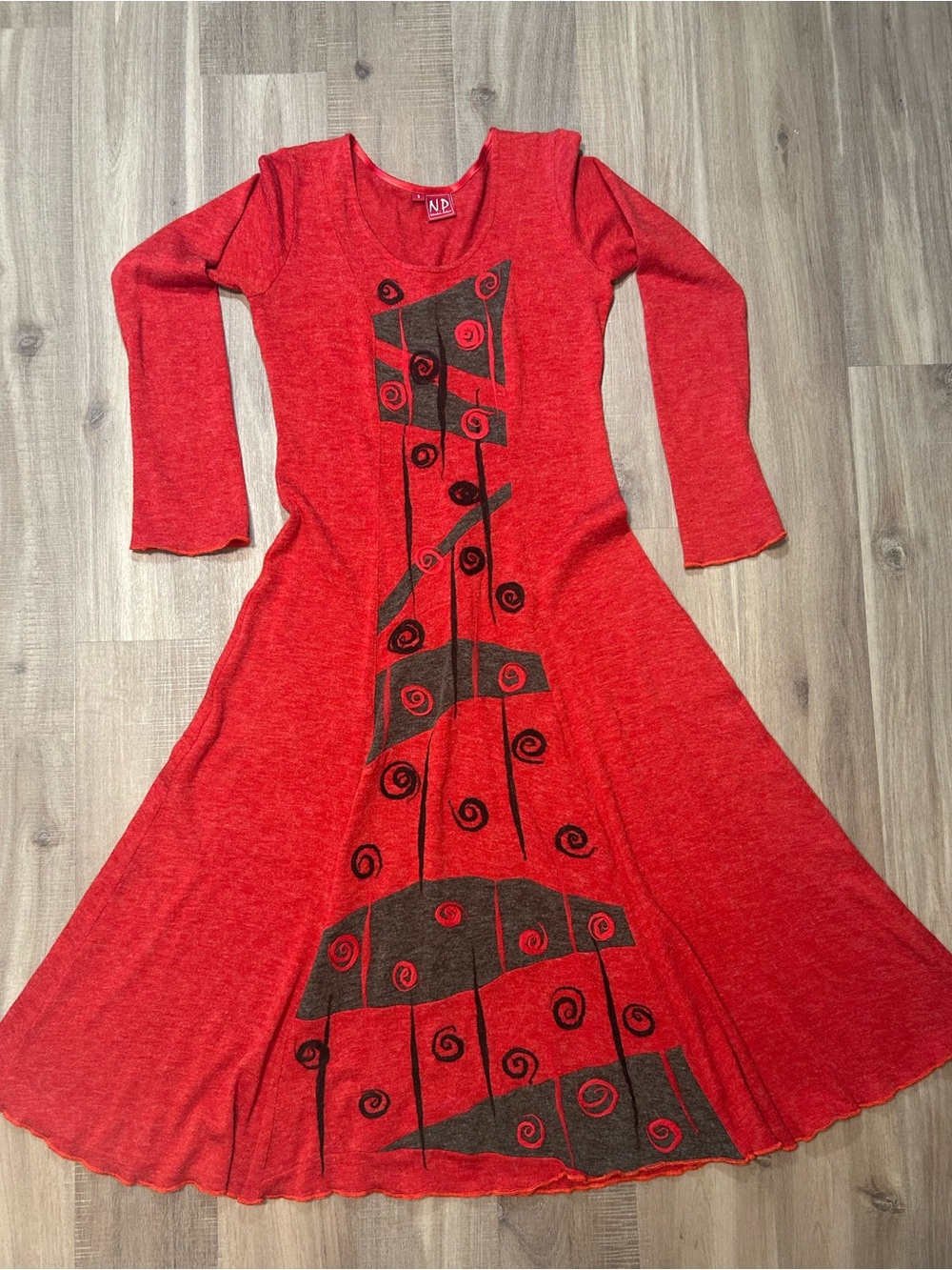 NP Style. Red Long Sleeve Flared Dress
